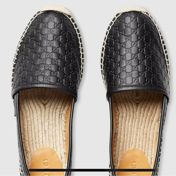 NEW GUCCI MICROGUCCISSIMA LEATHER ESPADRILLE AUTHENTIC SHOES BLACK - Picture 5 of 6